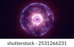 A brilliant purple sphere with glowing circular trails and particles, radiating light, energy, and cosmic mystery.