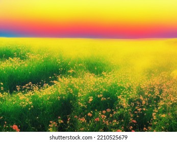 Brilliant Sunset In A Meadow