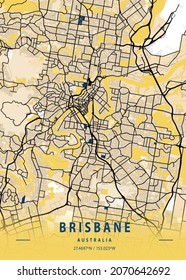 Brisbane - Australia Yellow City Map