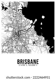 Brisbane Black Color City Map Poster