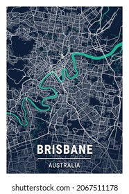 Brisbane Blue Dark City Map