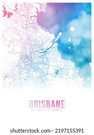 Brisbane Colors Watercolor City Map Poster