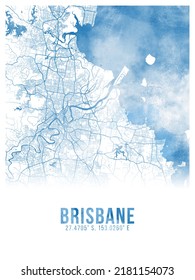 Brisbane Watercolor City Map Poster