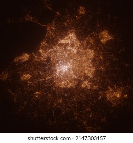 Bristol (United Kingdom) Street Lights Map. Satellite View On Modern City At Night. Imitation Of Aerial View On Roads Network. 3d Render, High Resolution