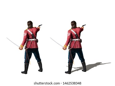 British Colonial Soldier With Sword And Gun Going To Shoot