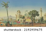British East India landscape vintage hand drawn vector illustration. Company art