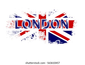 British Flag T Shirt Typography Graphics. Red And White Design With London, Isolated On White Background. Symbol Of England, Britain United Kingdom. Template Apparel, Card, Poster. Illustration