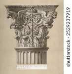 The British Order: Elevation of a Capital and Part of the Fluted Shaft (1762) watercolor art by James Adam. Vintage architecture art, architecture pillar drawing illustration, old pillar painting