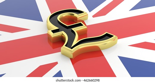 British Pound Symbol On A UK Flag. 3d Illustration