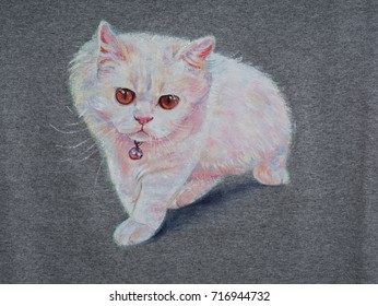 British Shorthair Kitten On White Backgroundacrylic Painting Fabric