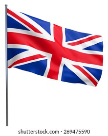 British UK Union Jack Flag Waving. Isolated On White.