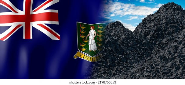 British Virgin Islands - Country Flag And Pile Of Coal - 3D Illustration