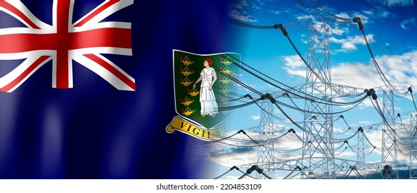 British Virgin Islands - Country Flag And Electricity Pylons - 3D Illustration