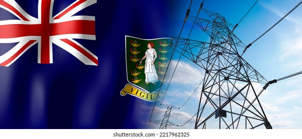 British Virgin Islands - Country Flag And Electricity Pylons - 3D Illustration