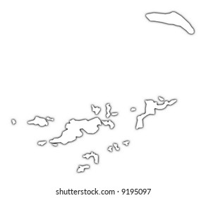 British Virgin Islands outline map with shadow. Detailed, Mercator projection.