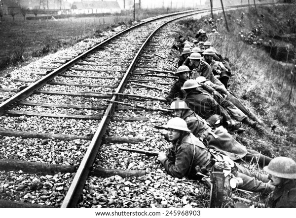 British Wwi Troops Defending Railway Line Stock Illustration 245968903