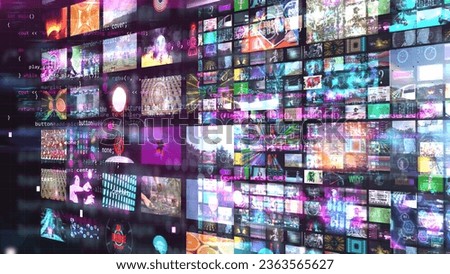 broadcasting wall illustration with many small photos or still frame of videos for broadcast bundle services