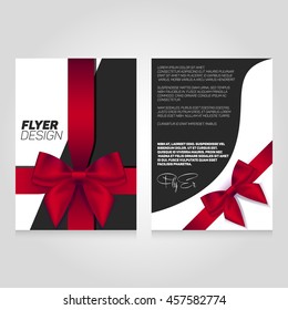 Brochure Flier Design Template With Gift Ribbon. Poster Illustration. Leaflet Cover Layout In A4 Size.