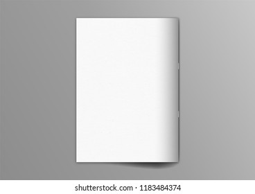 Brochure Magazine White Back Cover Mockup On Grey Background, Pinned Book, Flat Lay, Add Your Design