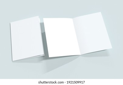brochure with white pages on gray background, mockup, 3d illustration