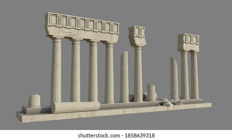 Broken Ancient Greek Columns. 3D Render.