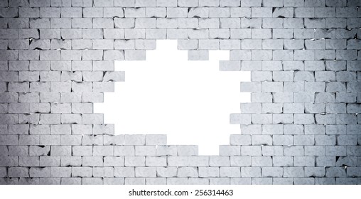 Broken Brick Wall. Isolated. Contains Clipping Path