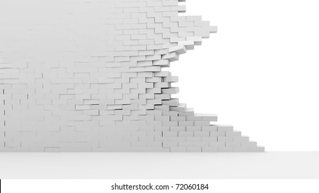 Broken Brick Wall Isolated On White Background