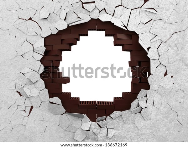 Broken Brick Wall Isolated On White Stock Illustration 136672169