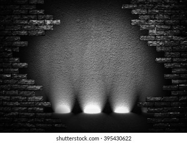 Broken Brick Wall With Spotlight