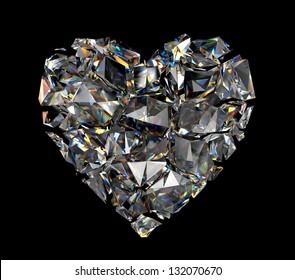 Broken Brilliant Crystal Heart Isolated On Black Background