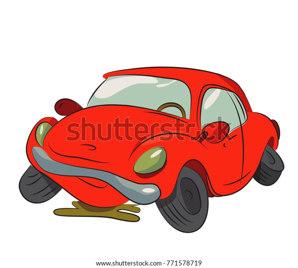 Broken car cartoon image. Artistic freehand\
drawing. Authentic\
cartoon.