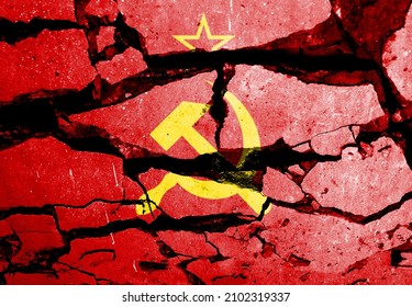 The Broken Cement Block Merged With The Soviet Union Flag. Symbol Of Disintegration. 3d Illustration