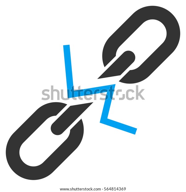 Broken Chain Link glyph icon. Flat bicolor\
blue and gray symbol. Pictogram is isolated on a white background.\
Designed for web and software\
interfaces.