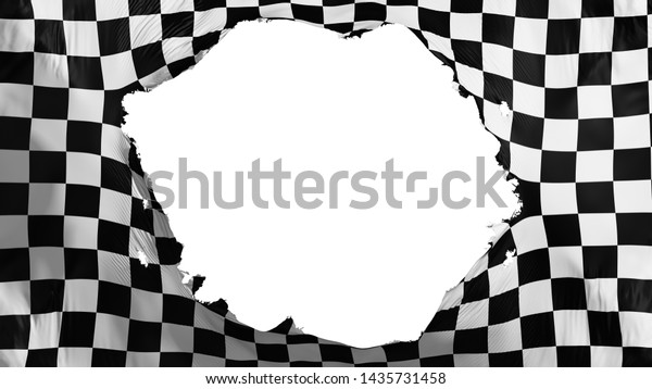 Broken\
Checkered flag, white background, 3d\
rendering
