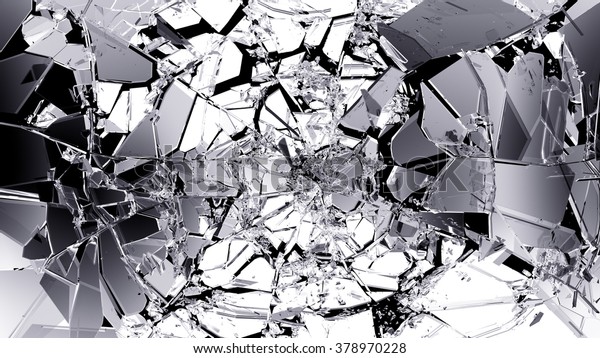 Broken and cracked
glass isolated on black.
