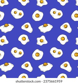 Broken eggs seamless pattern. Scrambled eggs. Breakfast background.