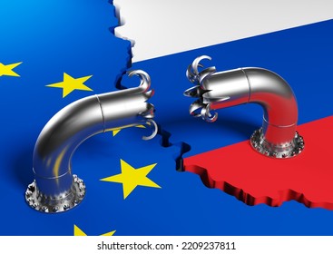 Broken Gas Pipe Between The European Union And Russia. 3d Illustration.