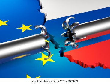 Broken Gas Pipe Between The European Union And Russia. Crisis Conception On Gas Pipe. 3d Illustration.