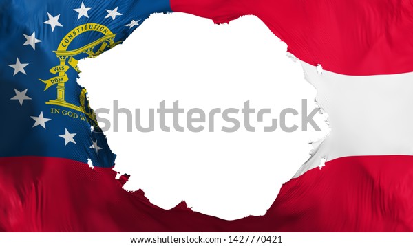 Broken\
Georgia state flag, white background, 3d\
rendering