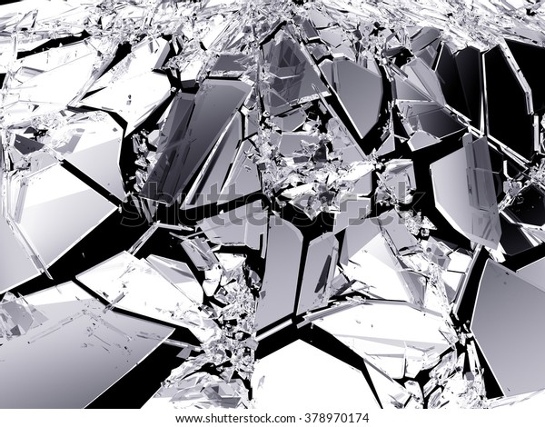 Broken glass pieces\
isolated on\
black.