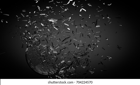 Broken Glass Sphere Black Background. 3d Illustration, 3d Rendering.