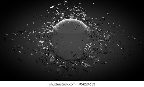 Broken Glass Sphere Black Background. 3d Illustration, 3d Rendering.