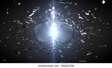 Broken Glass Sphere Black Background. 3d Illustration, 3d Rendering.