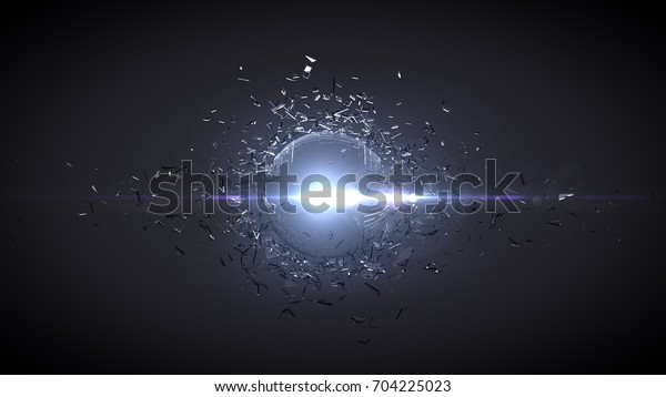 Broken glass sphere black background. 3d\
illustration, 3d\
rendering.