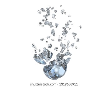 Broken Glass Sphere - On White Background - 3D Illustration