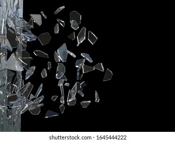 Broken Glass Window - Pieces Flying Through The Air - 3D Illustration