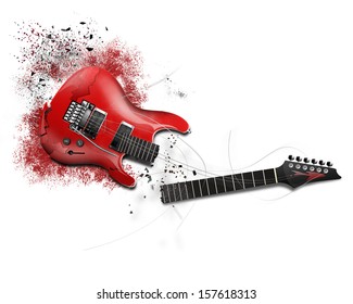 Broken Guitar On A White Background