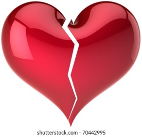 Broken heart shape classic. Fall out of Love abstract. Bored lover depression concept. Saint Valentine's Day greeting card template. This is a detailed render 3d. Isolated on white background