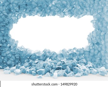 Broken Ice Wall Isolated On White Background