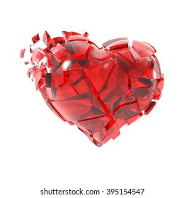 Broken Into Pieces Of Red Glass Heart.